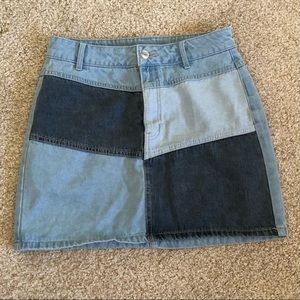 Patchwork high rise denim skirt